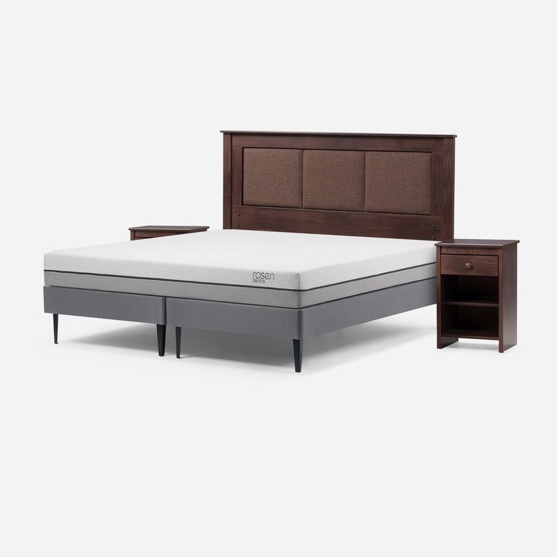 Cama Europea Pratta King Pata Acero + Respaldo y Velador-1