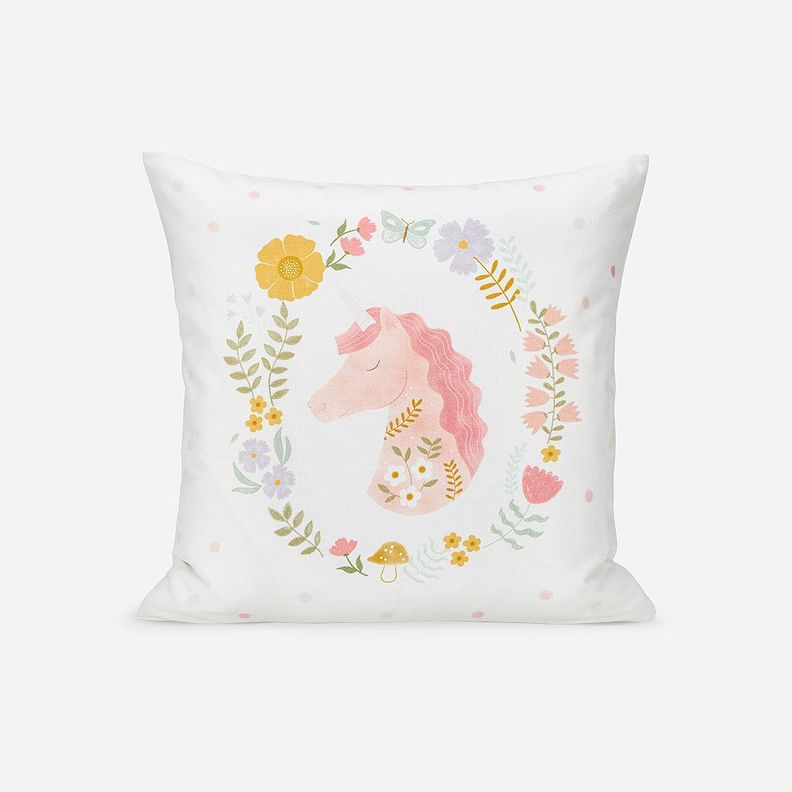 Funda Cojín Infantil Unicornio Folk Rosa 50 x 50 cm-0