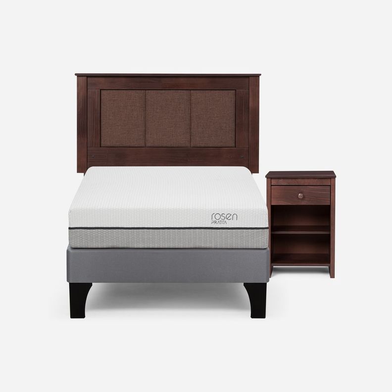 Cama Europea Pratta 1,5 Pl Pata Madera + Respaldo y Velador-0