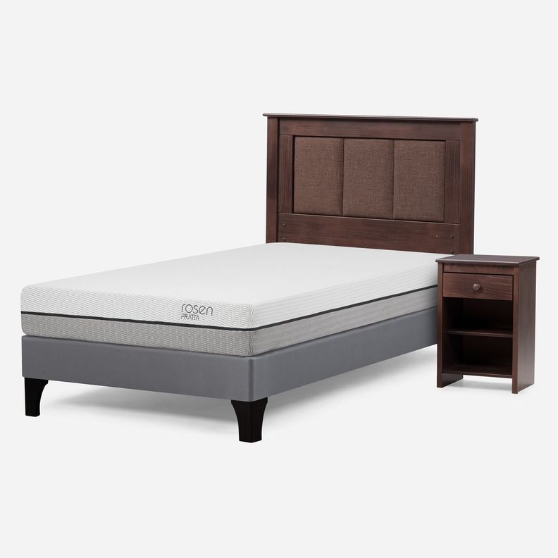 Cama Europea Pratta 1,5 Pl Pata Madera + Respaldo y Velador-1