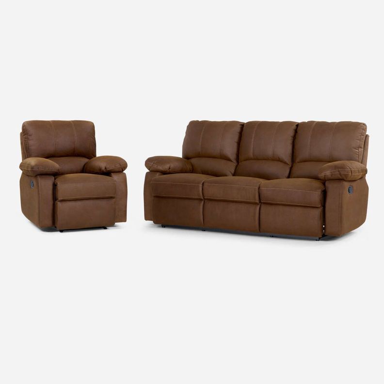Set Sofá Reclinable 3 Cuerpos + Bergere Archie Tela Café-0