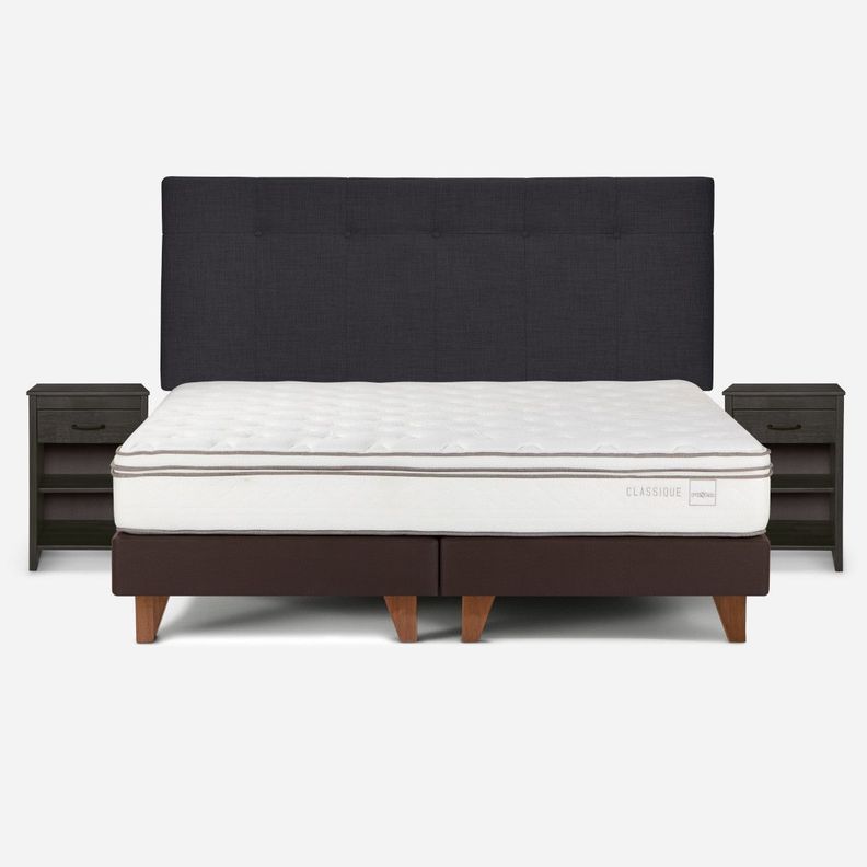 Cama Europea Classique+ 2 Plazas+Respaldo +Veladores Grafito-0
