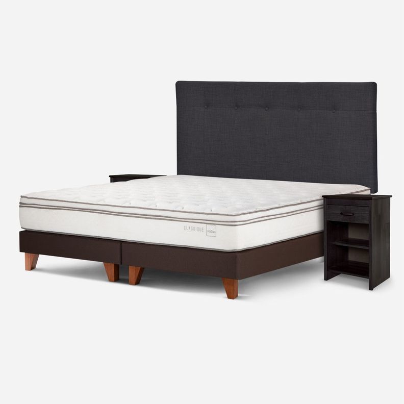 Cama Europea Classique+ 2 Plazas+Respaldo +Veladores Grafito-1