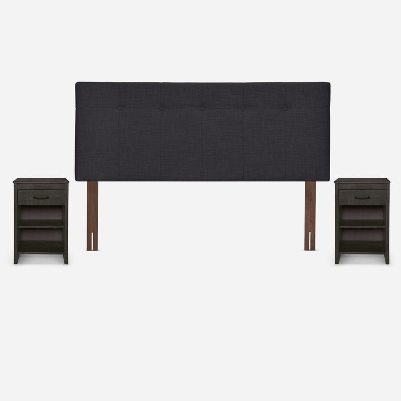 Cama Europea Classique+ 2 Plazas+Respaldo +Veladores Grafito-2