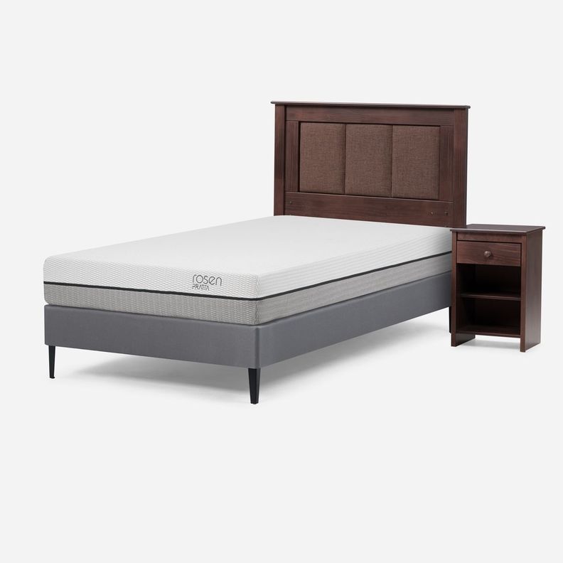 Cama Europea Pratta 1 Plaza Pata Acero + Respaldo y Velador-1