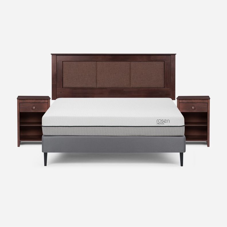 Cama Europea Pratta 2 Pl Pata Acero BN +Respaldo y Veladores-0