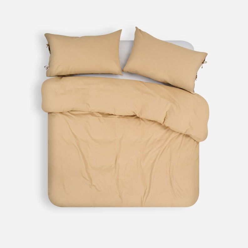 Funda Plumón Lino-Algodón Pure Liso Camel 2 Plazas-0