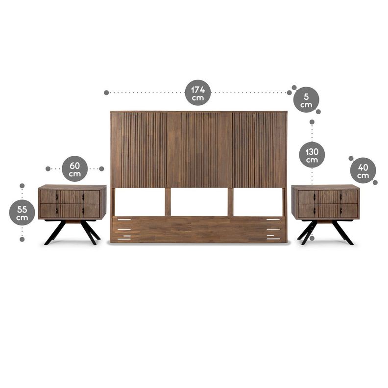 Set Respaldo 2 Plazas + Veladores Rosen Baruther Chocolate-1
