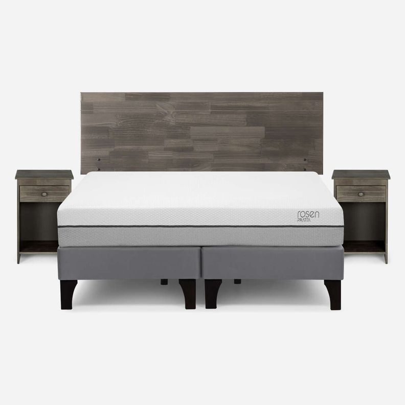 Cama Pratta 2 Plazas Pata Madera BD + Muebles Tabor Grafito-0