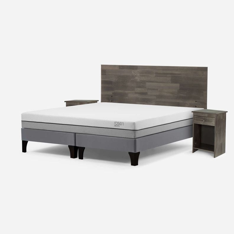 Cama Pratta 2 Plazas Pata Madera BD + Muebles Tabor Grafito-1