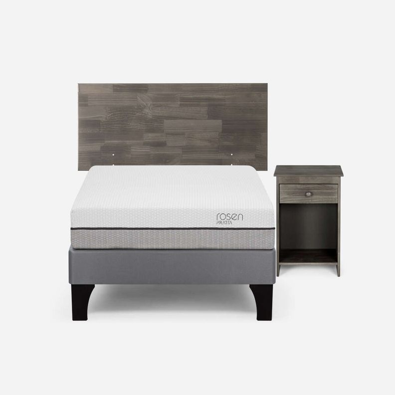 Cama Pratta 1,5 Plazas Pata Madera + Muebles Tabor Grafito-0