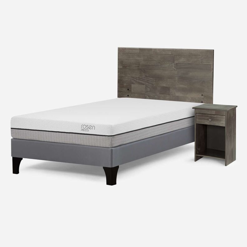 Cama Pratta 1,5 Plazas Pata Madera + Muebles Tabor Grafito-1