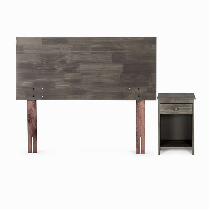Cama Pratta 1,5 Plazas Pata Madera + Muebles Tabor Grafito-2