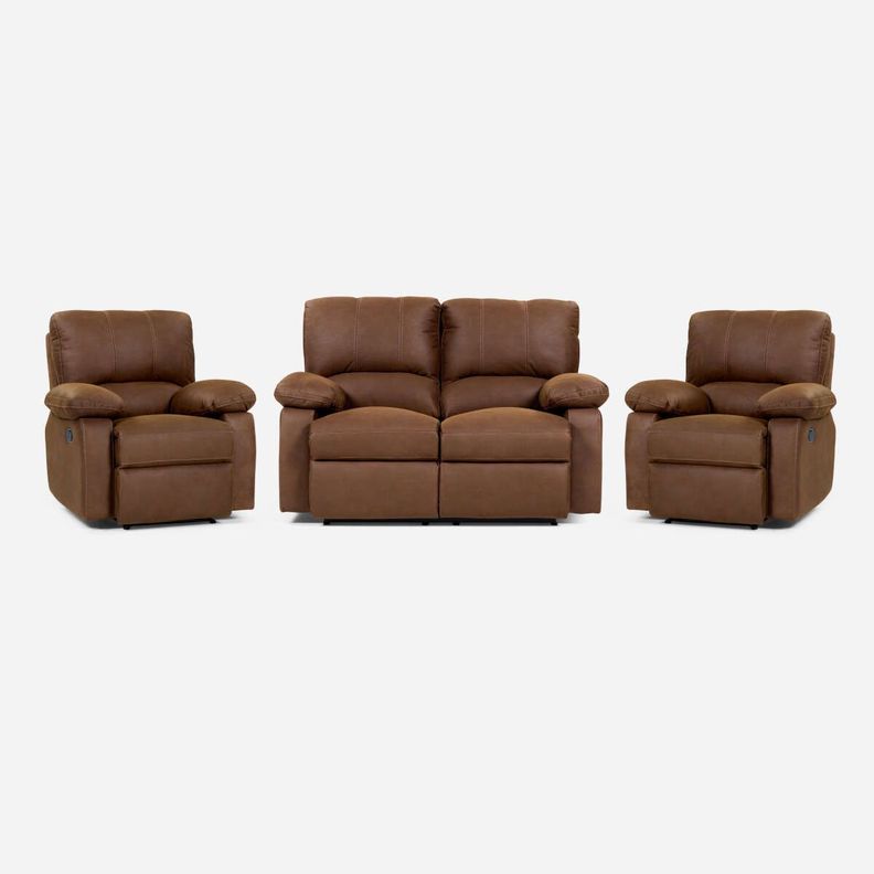 Set Sofá Reclinable 2 Cuerpos + 2 Bergere Archie Tela Café-0