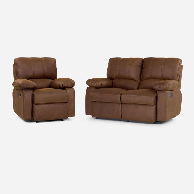 Set Sofá Reclinable 2 Cuerpos + Bergere Archie Tela Café-0