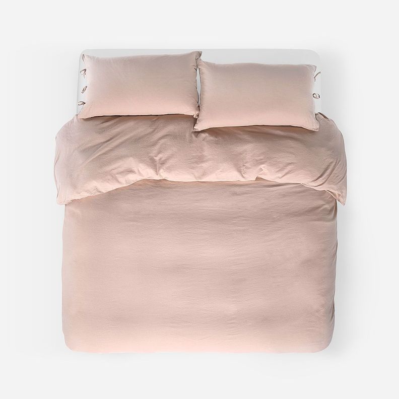Funda Plumón Lino-Algodón Pure Liso Rosa Nude Súper King-0