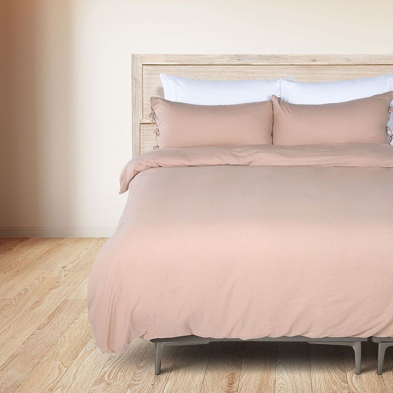 Funda Plumón Lino-Algodón Pure Liso Rosa Nude Súper King-1
