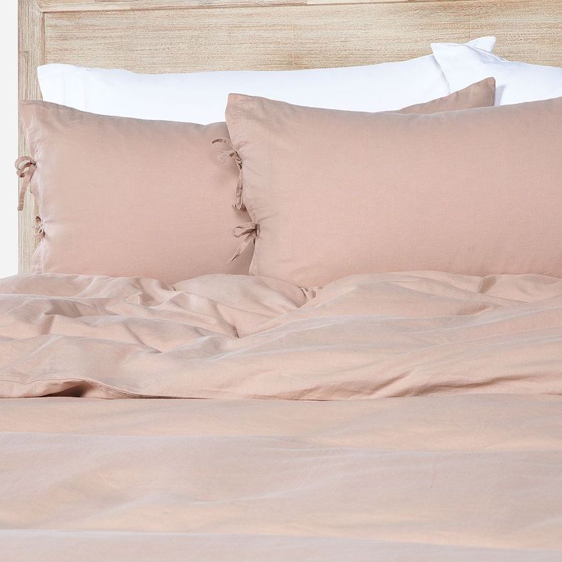 Funda Plumón Lino-Algodón Pure Liso Rosa Nude Súper King-2