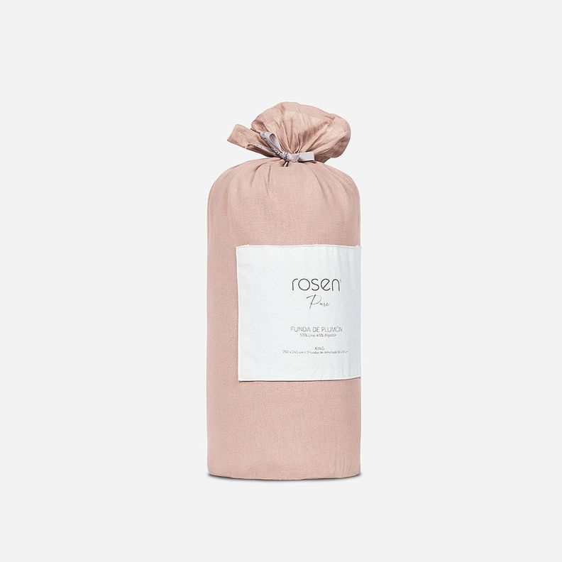 Funda Plumón Lino-Algodón Pure Liso Rosa Nude Súper King-4