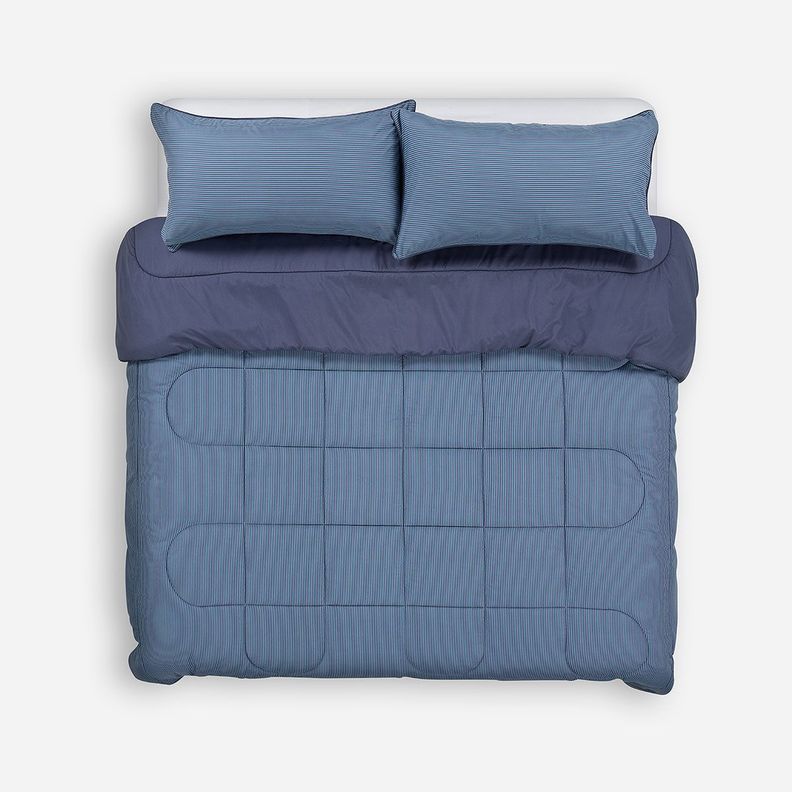 Plumón Bicolor Lines Reversible Denim King-1