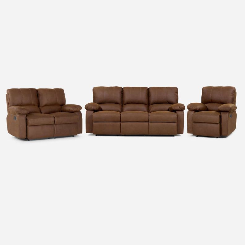 Set Sofás Reclinable 2 y 3 Cuerpos +Bergere Archie Tela Café-0