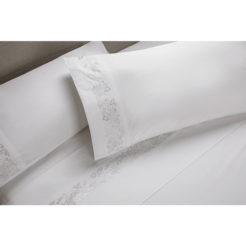 Sábana Rosen 300 Hilos Algodón Bordada Blanco 1,5 Plazas-2