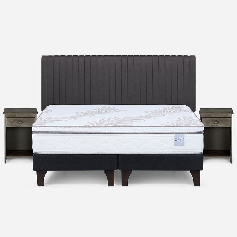 Cama Europea Neo Plus King + Respaldo + Velador Grafito-0