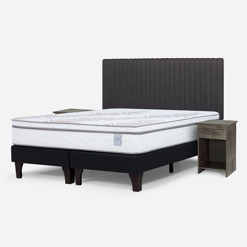 Cama Europea Neo Plus King + Respaldo + Velador Grafito-1
