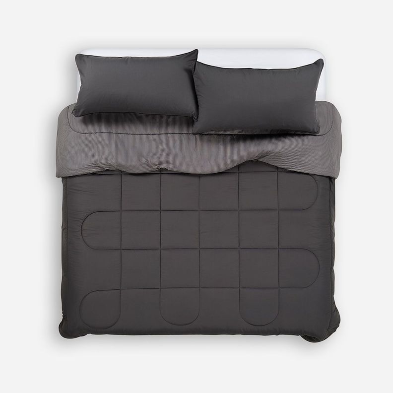 Plumón Bicolor Lines Reversible Charcoal 2 Plazas-0