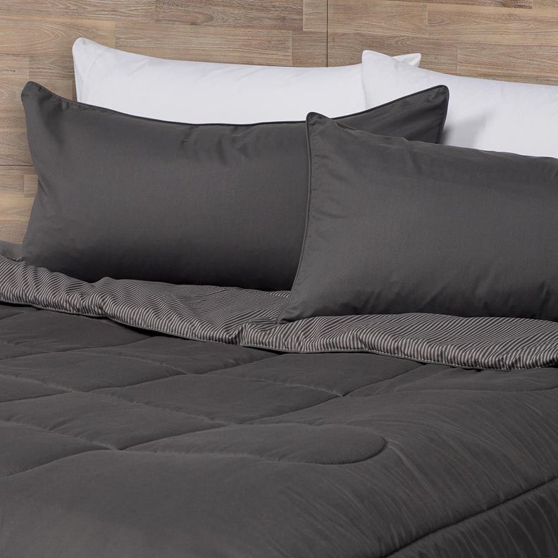 Plumón Bicolor Lines Reversible Charcoal 2 Plazas-4