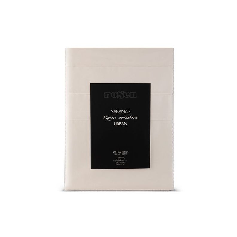 Sábana Rosen 300 Hilos Algodón Lisa Ivory 1,5 Plazas-0