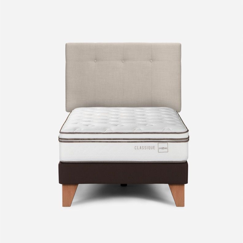 Cama Europea Classique+ 1,5 Plazas + Respaldo New Bennet Nat-0