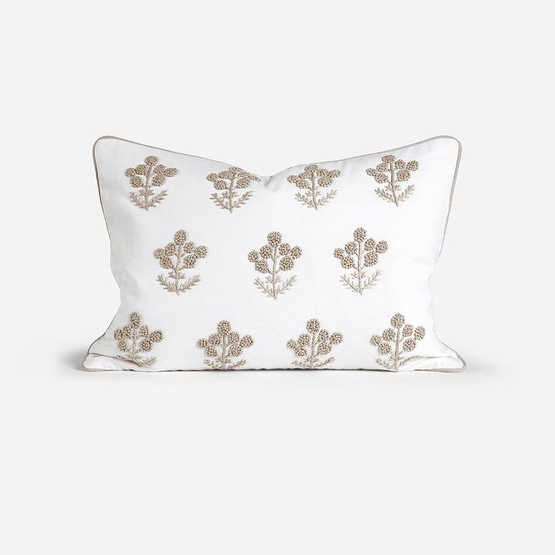 Funda de Cojín Bordado Domeni 35 x 50 cm Blanco-Beige-0