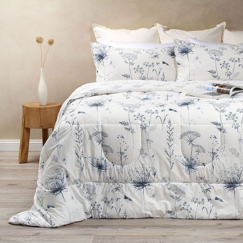 Plumón Algodón Reversible Valencia Azul/Blanco King-1