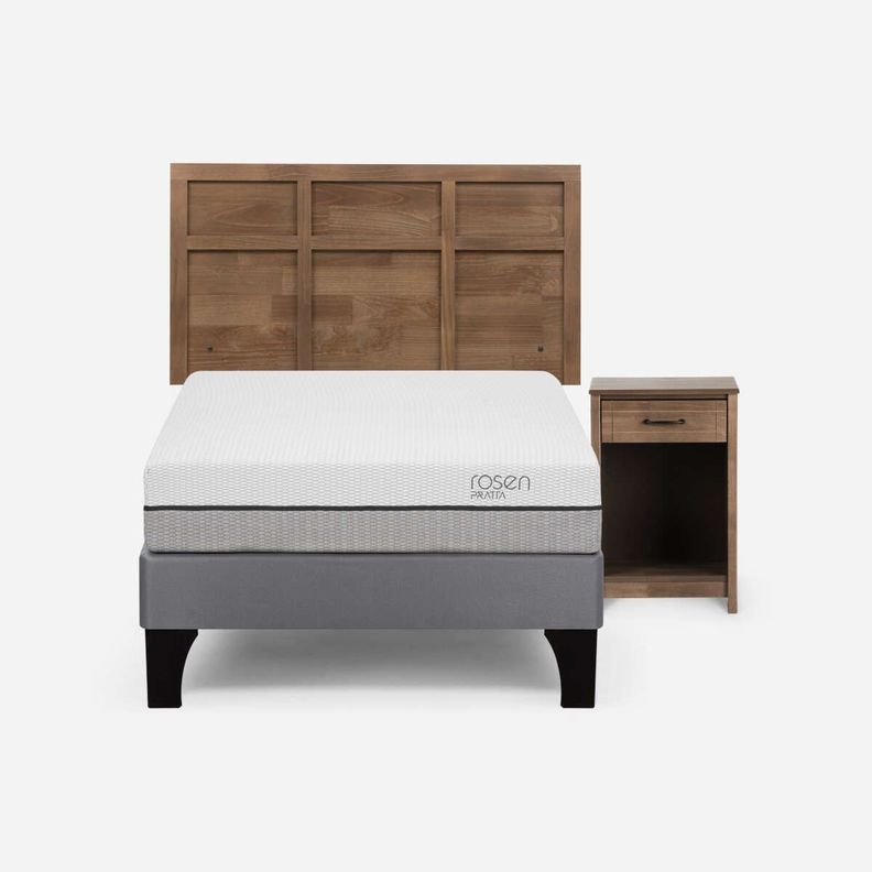 Cama Pratta 1,5 Plazas Pata Madera + Muebles Robin Tostado-0