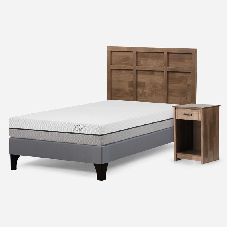 Cama Pratta 1,5 Plazas Pata Madera + Muebles Robin Tostado-1