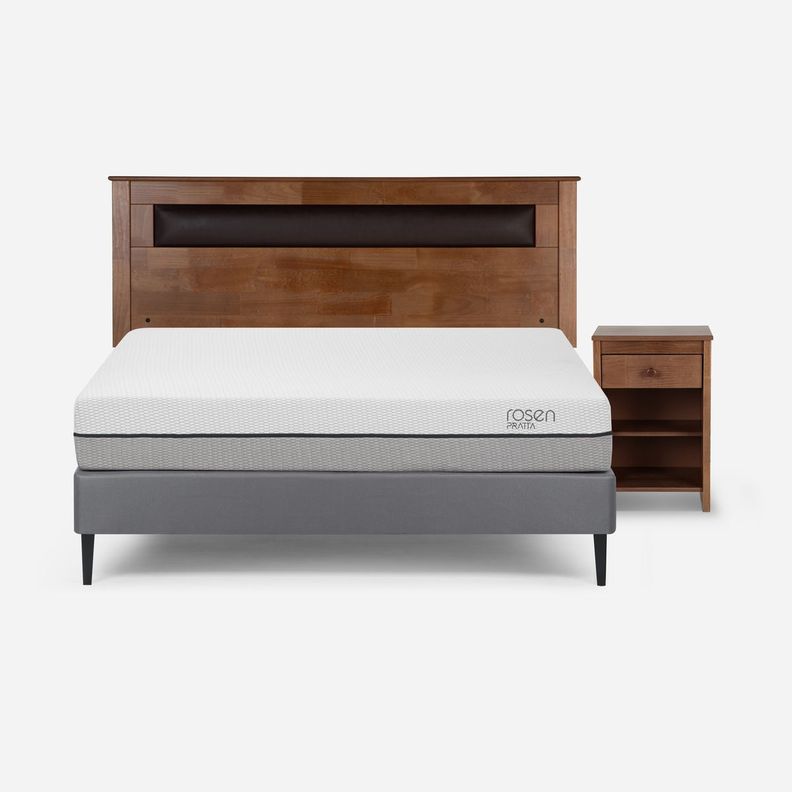Cama Europea Pratta Full Pata Acero + Respaldo y Velador-0