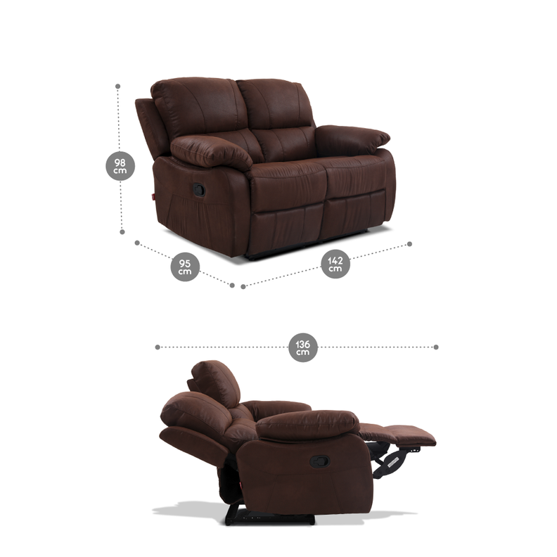 Sofá Reclinable Rosen Orson 2 Cuerpos Tela Manual Brandy-1