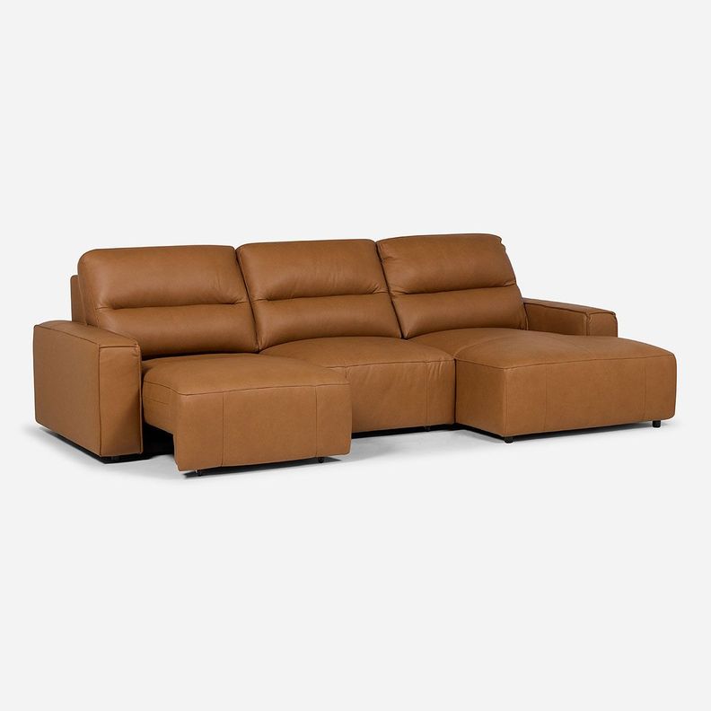 Sofá Seccional Reclinable Rosen Derecho Limber Cuero Camel-1