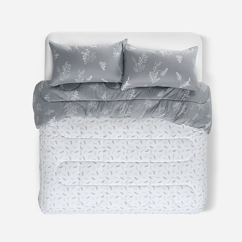 Plumón Reversible Soft Touch Astrid Gris/Blanco Súper King-1