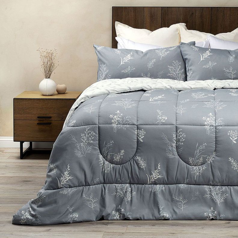 Plumón Reversible Soft Touch Astrid Gris/Blanco Súper King-2