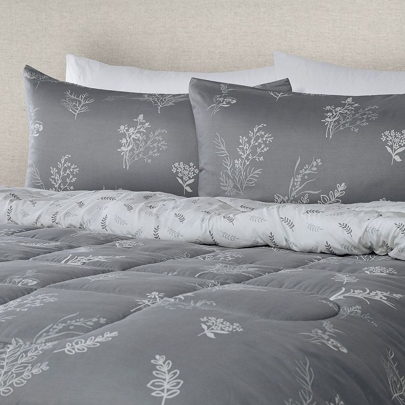Plumón Reversible Soft Touch Astrid Gris/Blanco Súper King-4