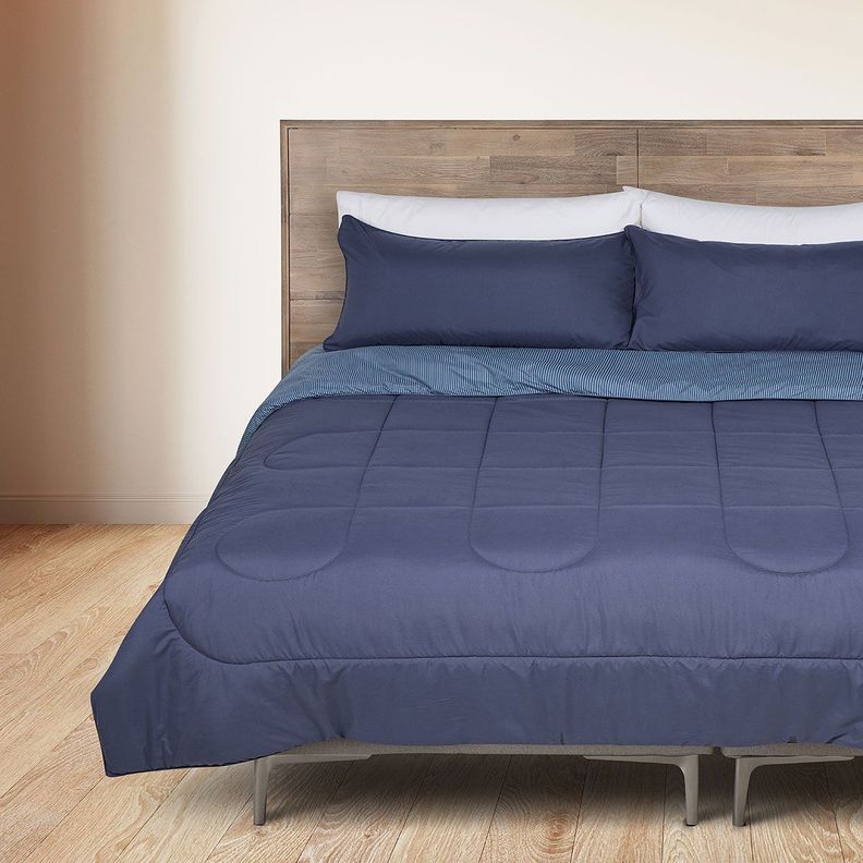 Plumón Bicolor Lines Reversible Denim 2 Plazas-3