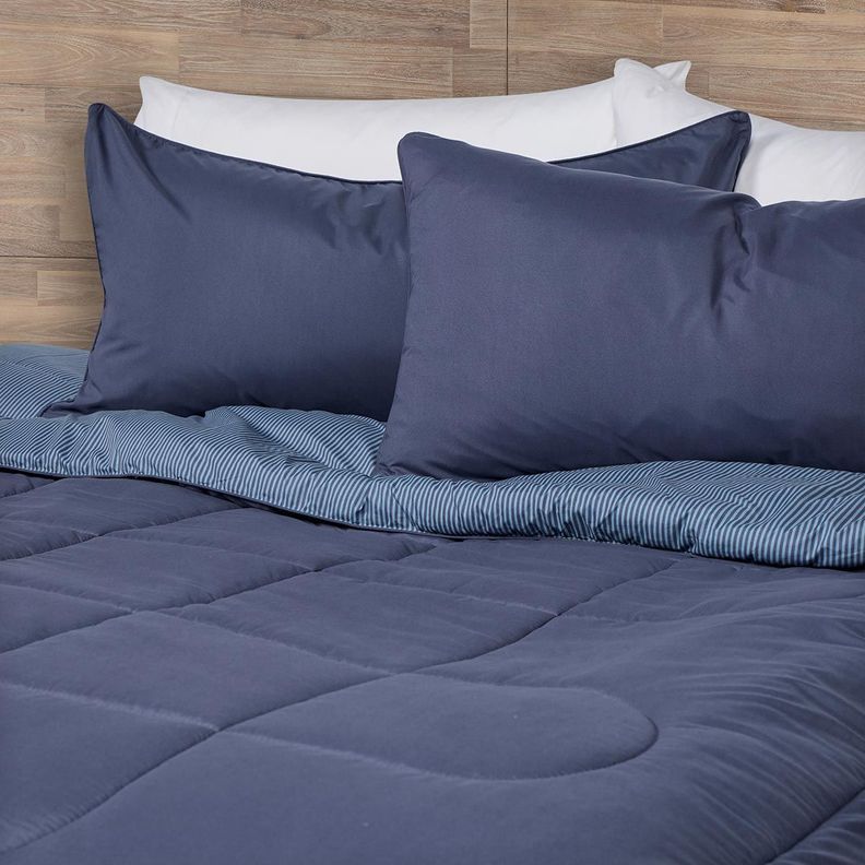Plumón Bicolor Lines Reversible Denim 2 Plazas-4