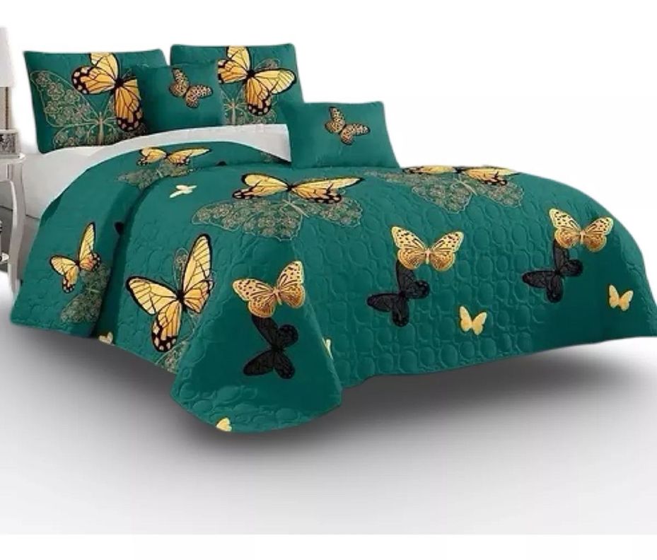 cubrecama king verde mariposa quilt delgado de verano gsol-1