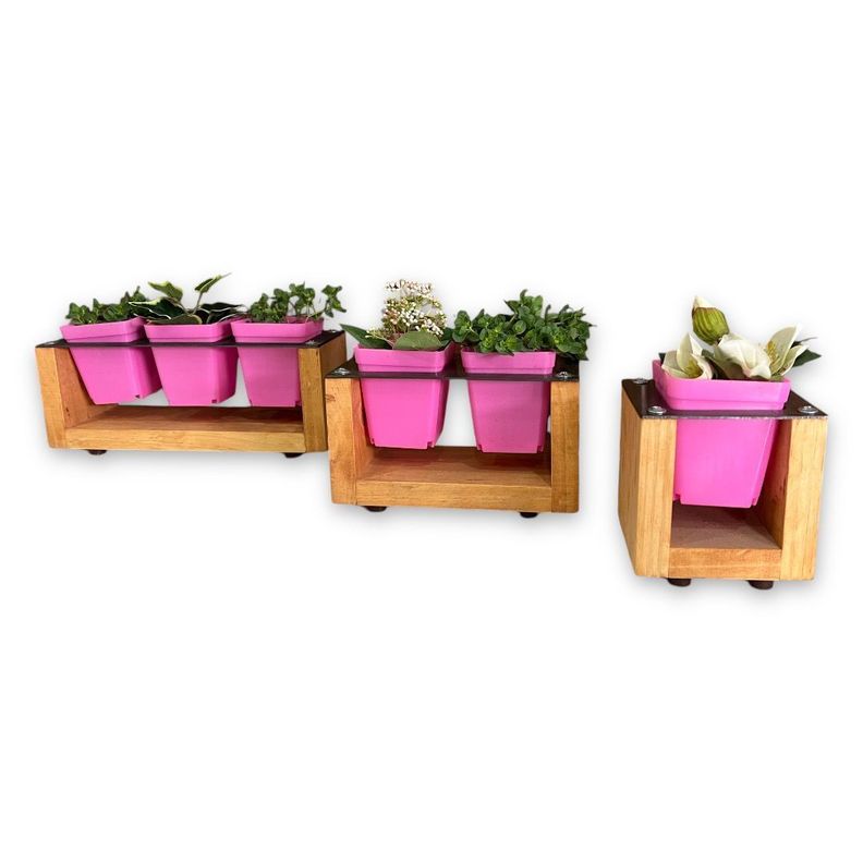 Pack de 3 porta maceteros en madera y fierro para suculentas-1