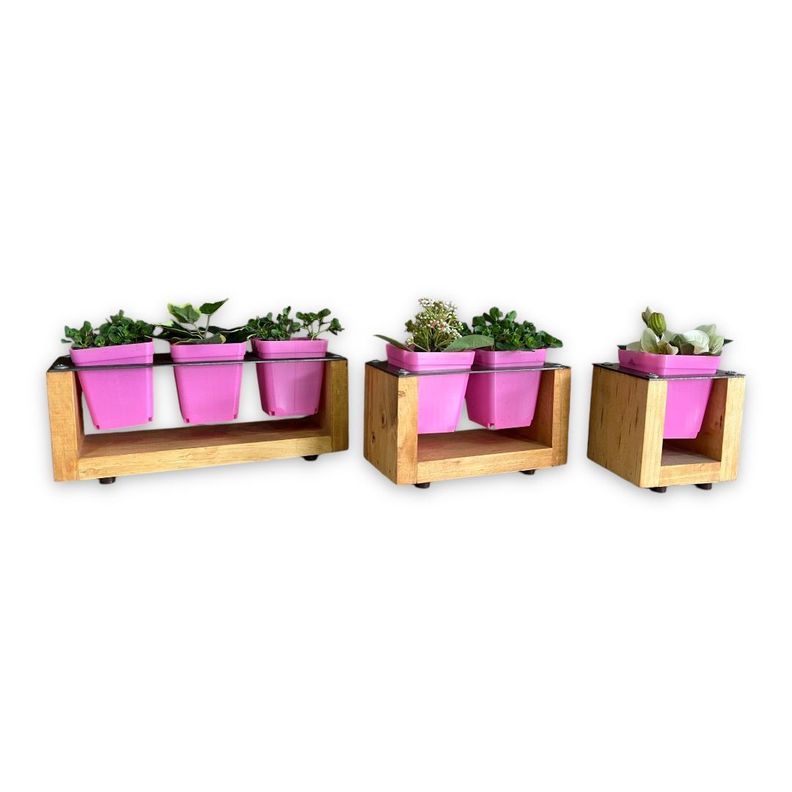 Pack de 3 porta maceteros en madera y fierro para suculentas-2