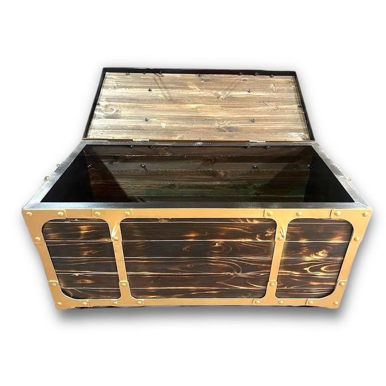 Baúl de Fierro color Oro con Madera Quemada-1