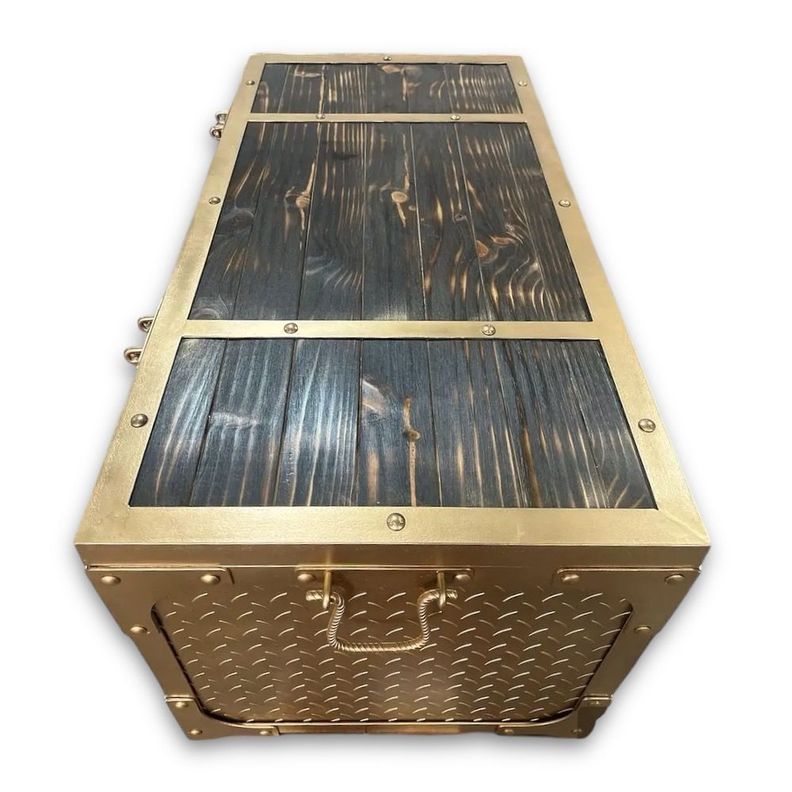Baúl de Fierro color Oro con Madera Quemada-3