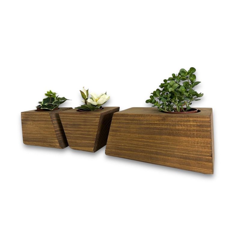 Porta macetero lingot3 de madera para suculentas color nogal-2